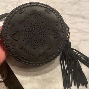 Street Level Round black leather cross body circle bag